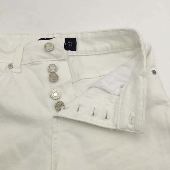 Indigo ReinWhite High Waisted Button Fly Distressed Denim Shorts Size 3 Waist 25 - Picture 5 of 7